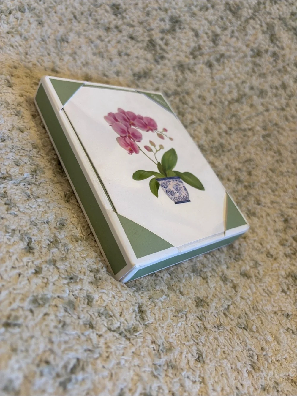 Caspari Pink Tropical Orchid in Blue Porcelain Pot Note Cards Set of 10 NWT